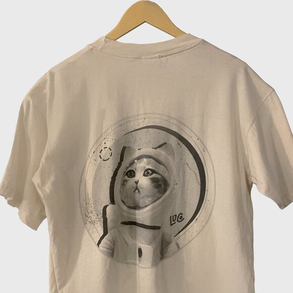 *Organic Cotton* Cream Astronaut Cat Tee - Print front and back - Picture 1 of 5